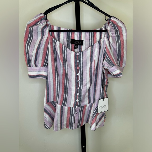 Laundry By Shelli Segal Tops - laundry by shelli segal Striped Short Sleeve top Button Down Puff Sleeve Size XS